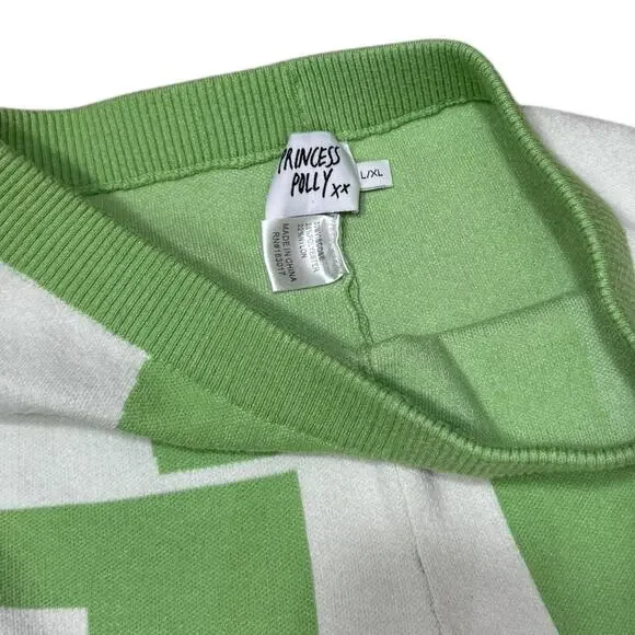 Princess Polly Green & White Wide-leg High-Rise Check Knit Pants - Size L/XL - Picture 4 of 7